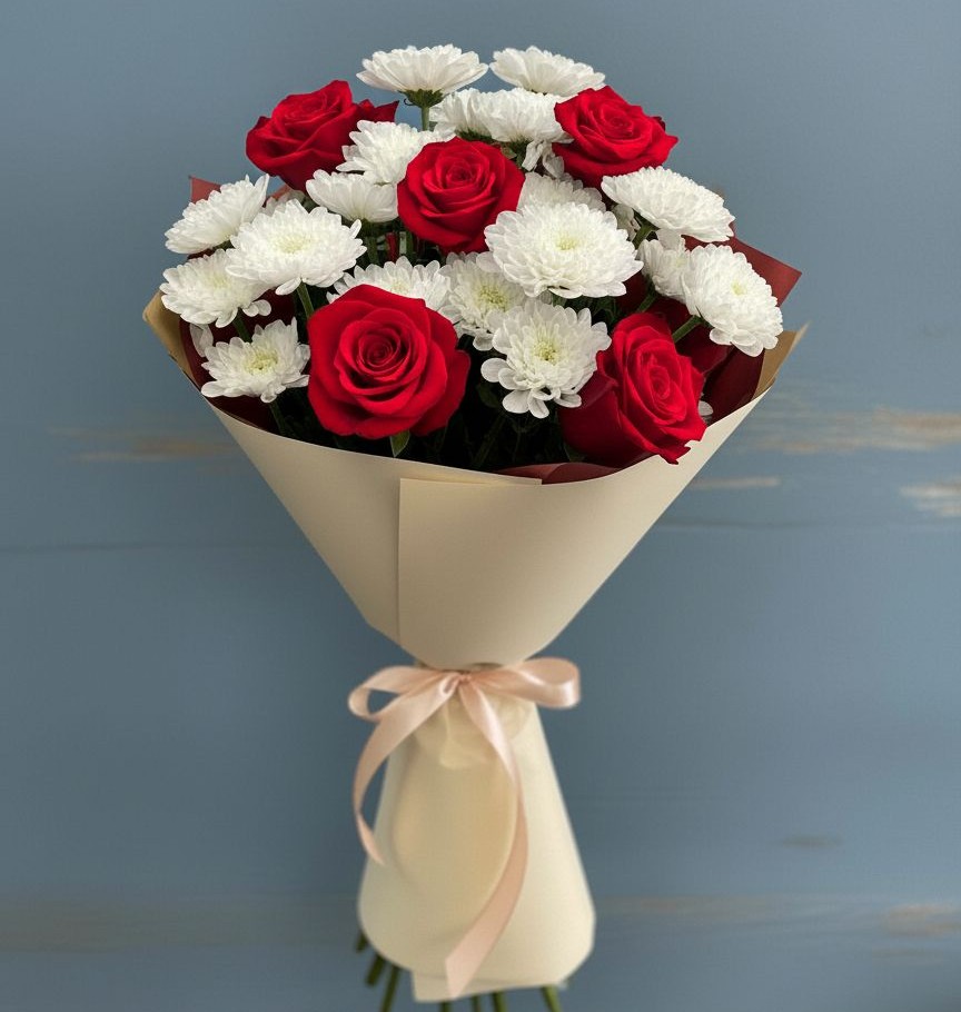 Букет цветов из: Розы и Хризантемы в Лотошино