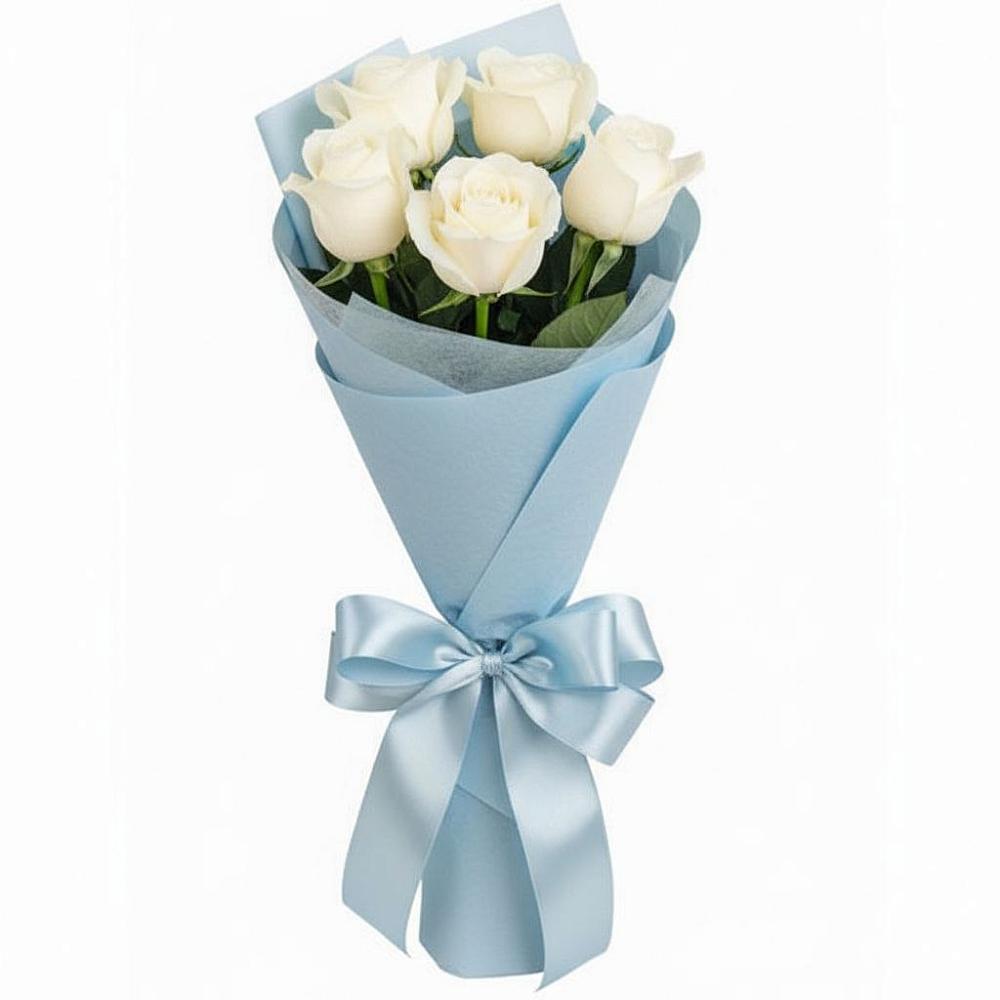 Букет 5 Белых роз Проуд в Лотошино
