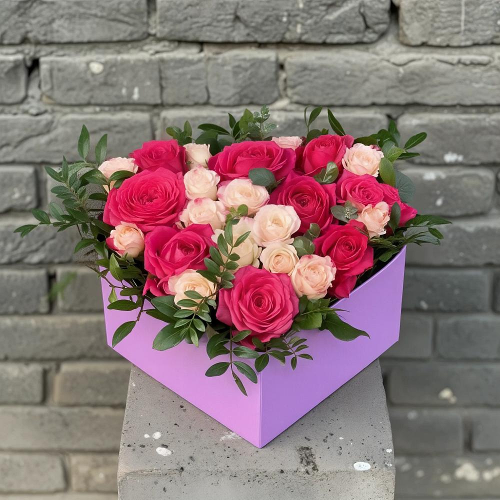Цветочная композиция из Розы в коробке в Лотошино