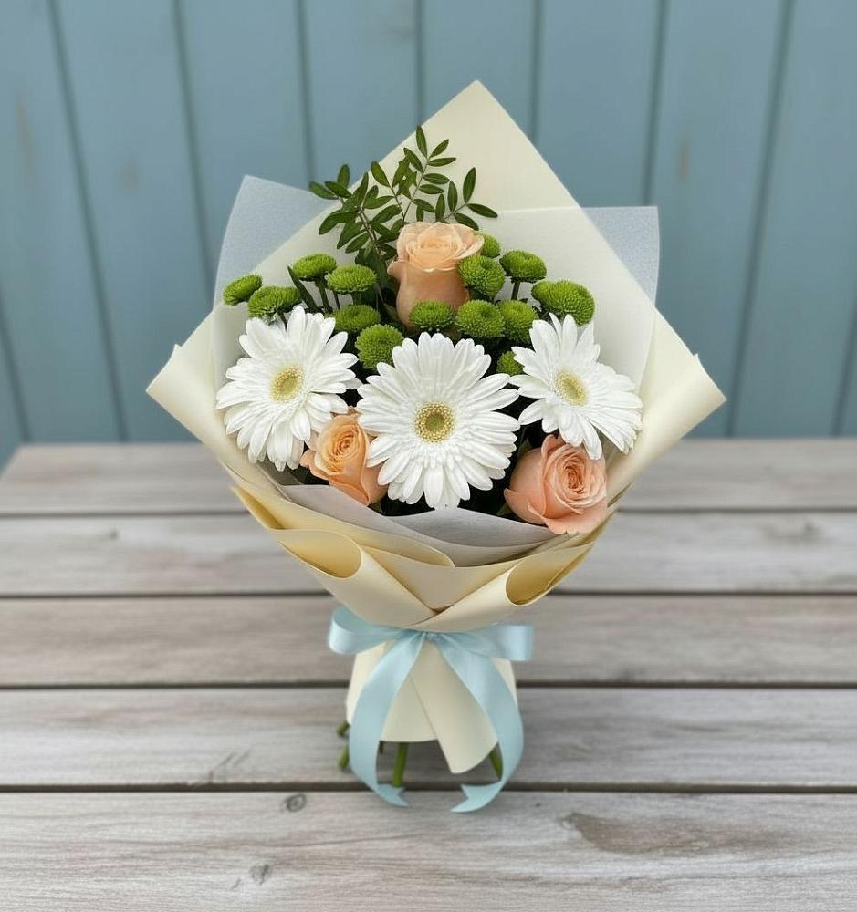 Букет цветов из: Герберы, Розы и Хризантемы в Лотошино
