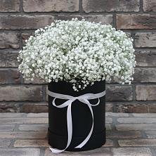 Цветочная композиция из Гипсофила в шляпной коробке в Лотошино