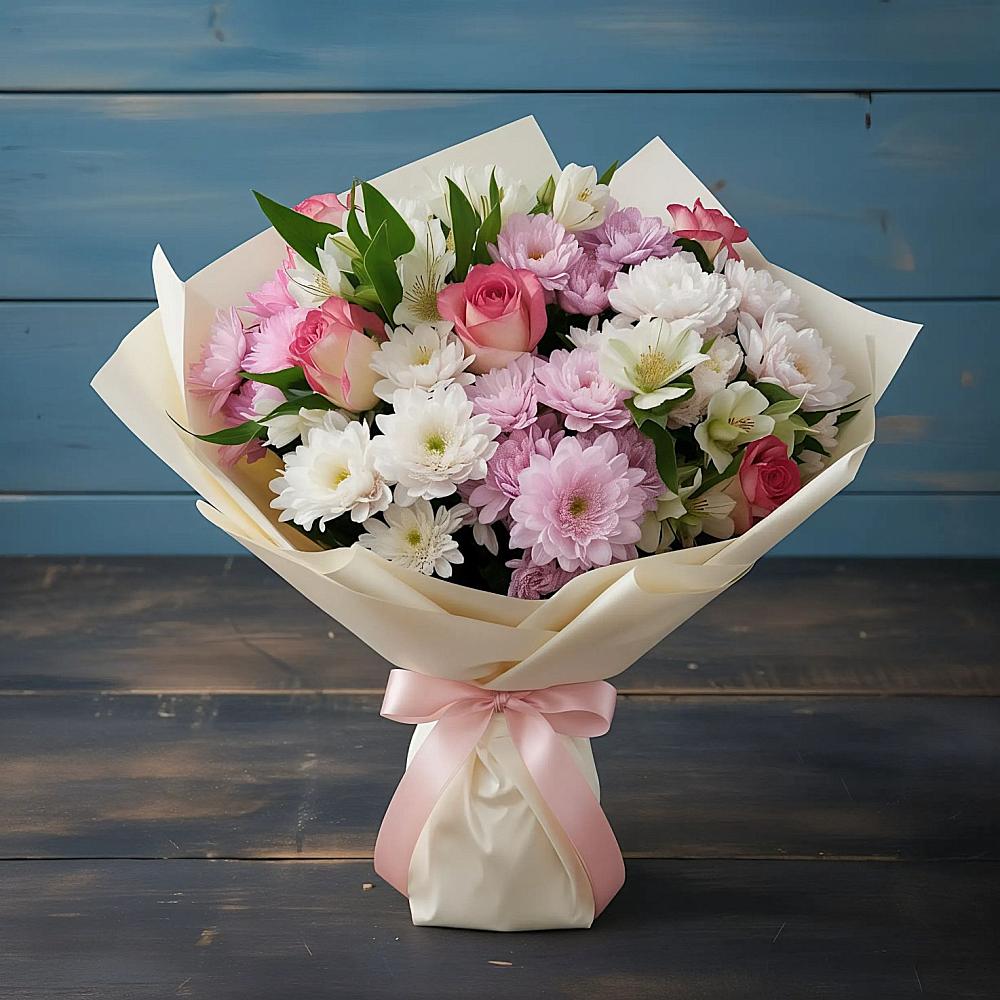 Букет цветов из: Хризантемы, Альстромерии и Розы в Лотошино